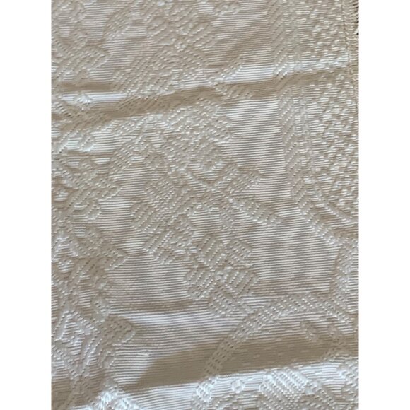 Vintage White Embroidered Table Runner with Fringe Edges 72"x 22" - Picture 3 of 12